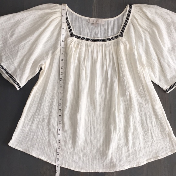 LOFT Textured Embroidered 100% Cotton Flowy Peasant Top, sz Medium - Picture 11 of 14